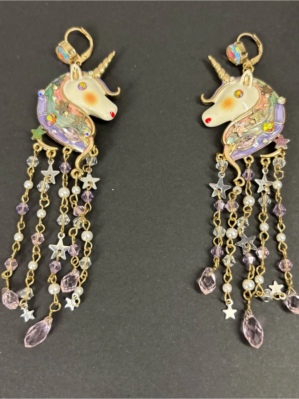 Betsey Johnson Gold-Tone Crystal & Bead Imitation Pearl Unicorn Fringe Earrings
